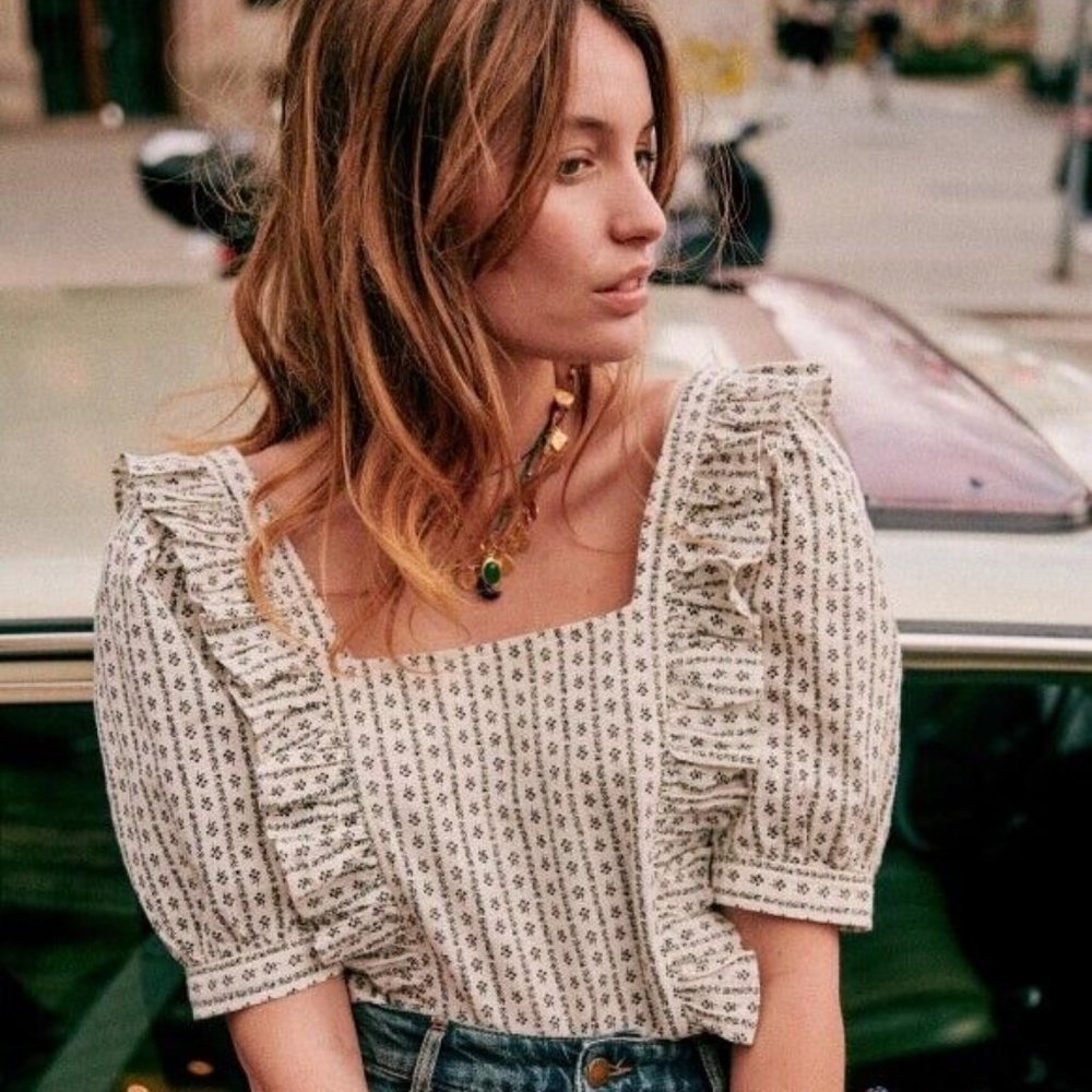 Sezane Ezequiel Blouse Black and White Size 6